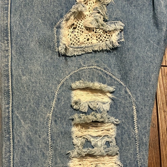 Vintage 90s Zip Code High Waist Lace Patchwork Jeans Size 9/10 Boho Chic - Picture 8 of 16
